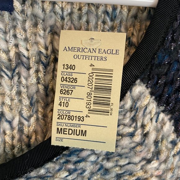 American Eagle Metallic Wool Sweater Zipper Cardigan Jacket Knit Navy White M - Picture 5 of 10